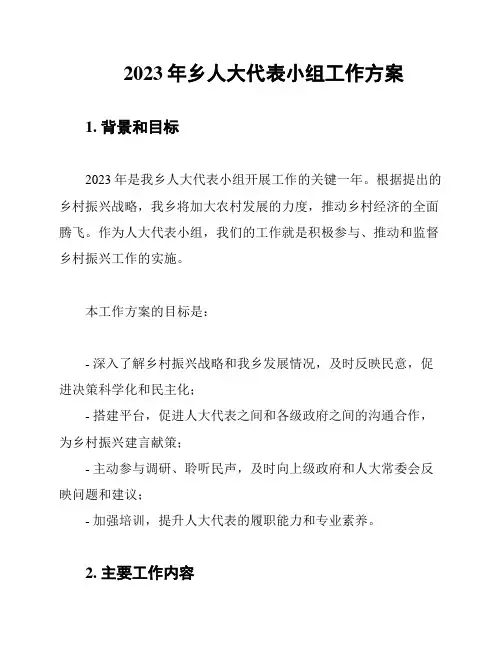 2023年乡人大代表小组工作方案