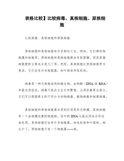 表格比较】比较病毒、真核细胞、原核细胞