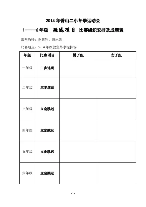 2014年冬季运动会 项目 比赛组织安排及成绩表