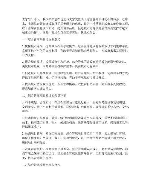 综合管廊项目交流发言稿