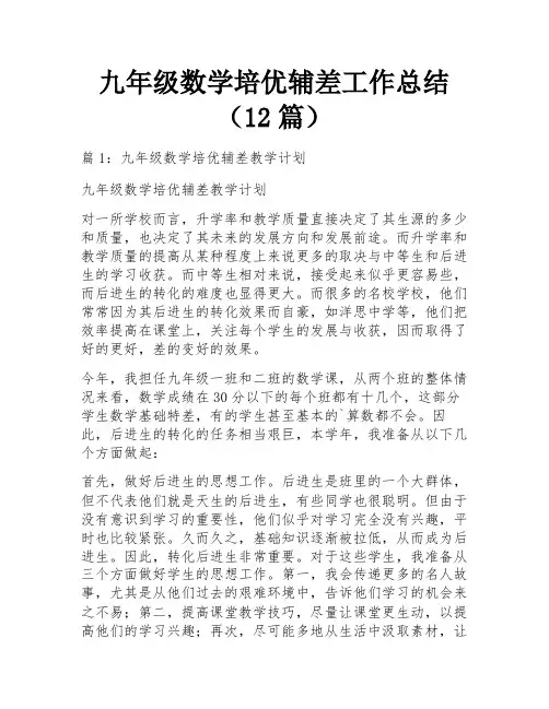 九年级数学培优辅差工作总结(12篇)