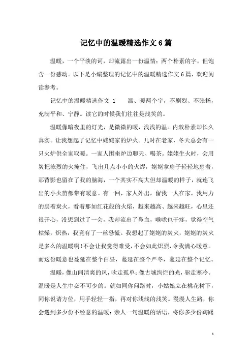 记忆中的温暖精选作文6篇
