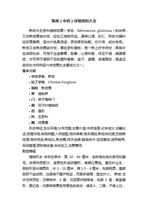 熟地（中药）详细资料大全