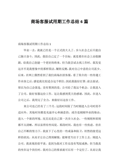 商场客服试用期工作总结6篇
