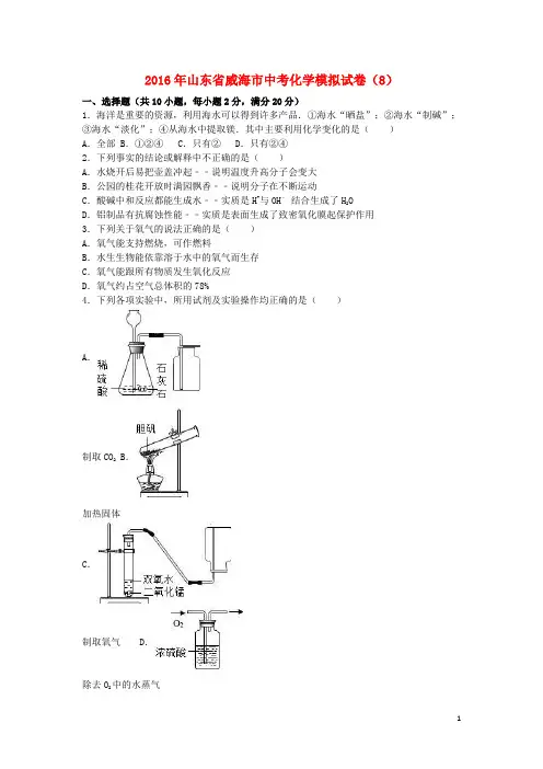 山东省威海市中考化学模拟试卷(8)(含解析)
