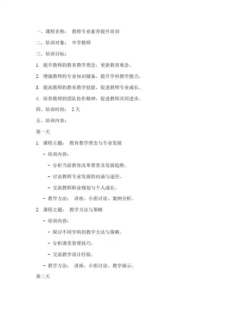 教师培训班教案模板范文