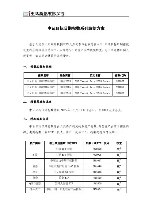 中证目标日期指数系列编制方案