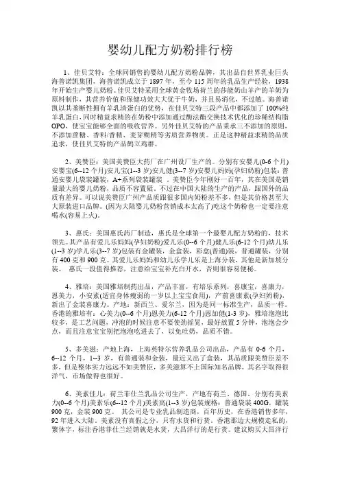 婴幼儿配方奶粉排行榜