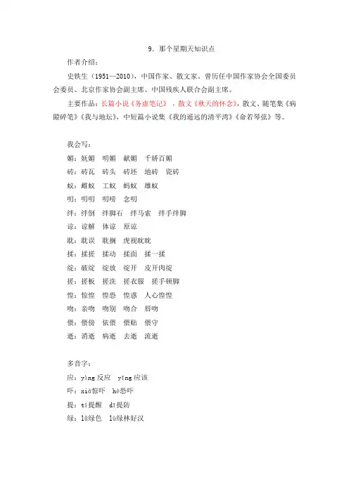 部编六下语文9《那个星期天》知识点