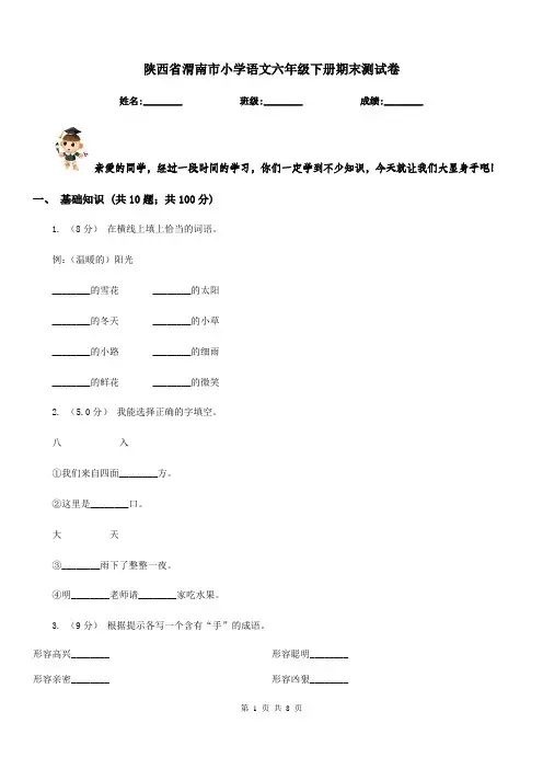 陕西省渭南市小学语文六年级下册期末测试卷