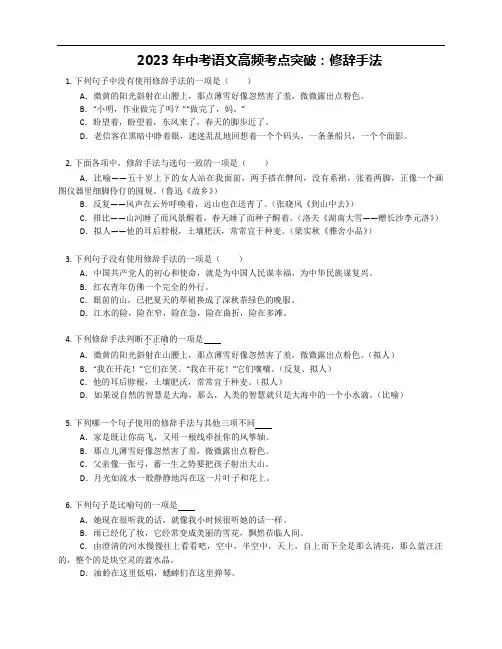 2023年中考语文二轮专题复习：修辞手法练习题