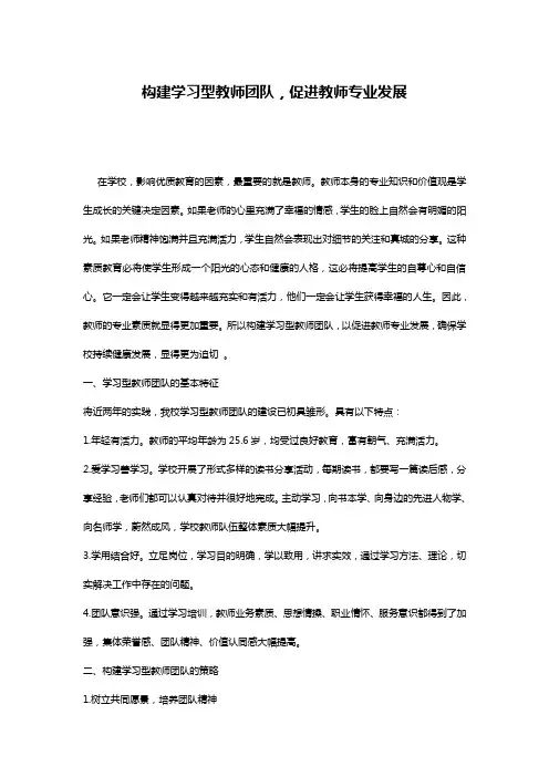 构建学习型教师团队,促进教师专业发展