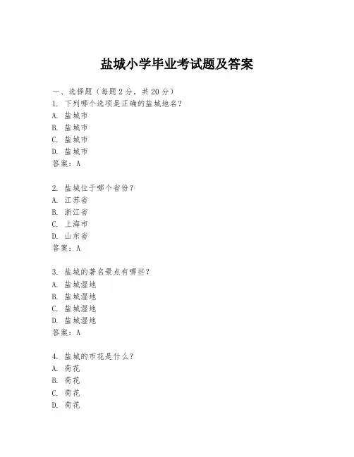 盐城小学毕业考试题及答案