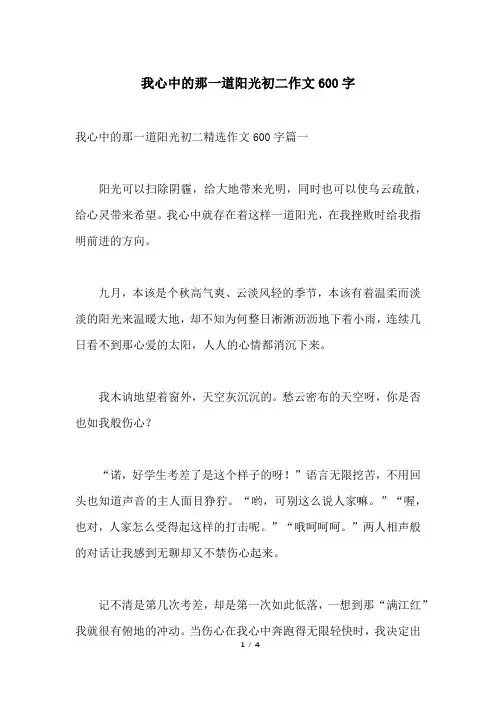 我心中的那一道阳光初二作文600字