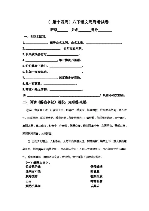 人教版八下语文周周考试卷( 第十四周)