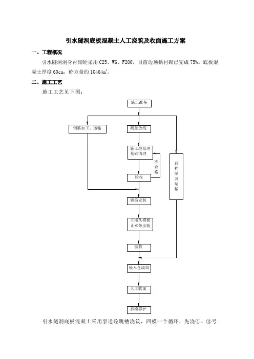 引水隧洞底板混凝土人工浇筑及收面施工方案