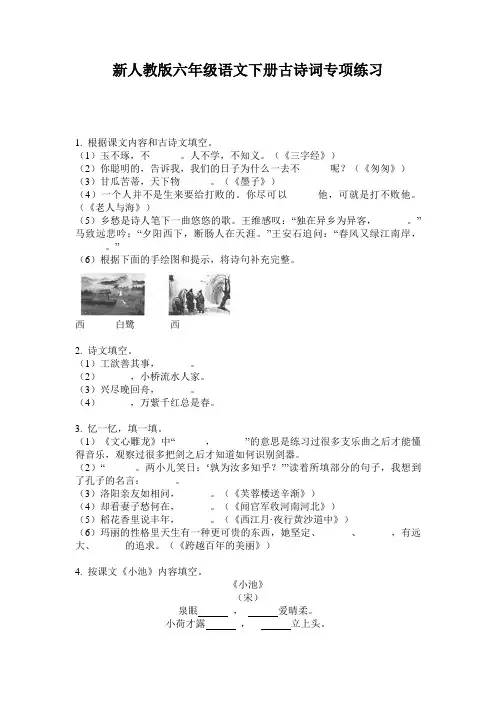 新人教版六年级语文下册古诗词专项练习