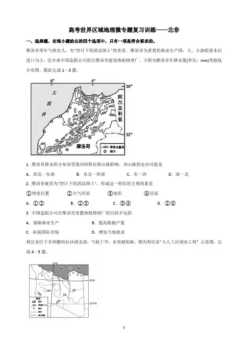 2021届高考地理微专题复习训练——北非