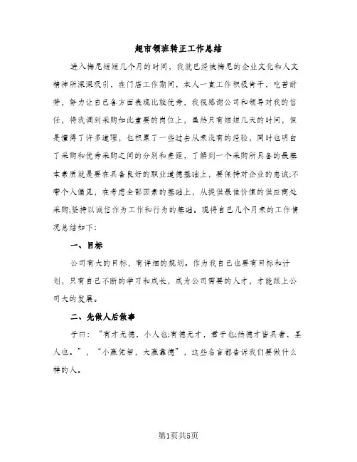 超市领班转正工作总结（2篇）