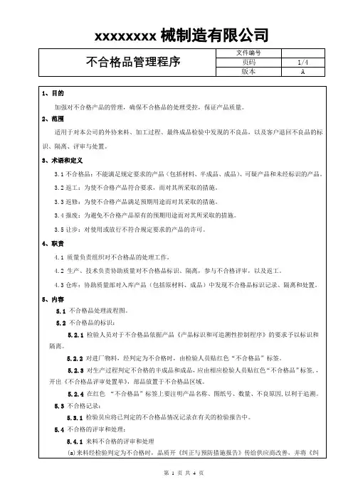 不合格品管理程序