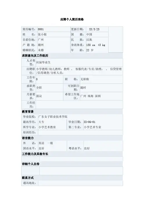 应聘个人简历表格
