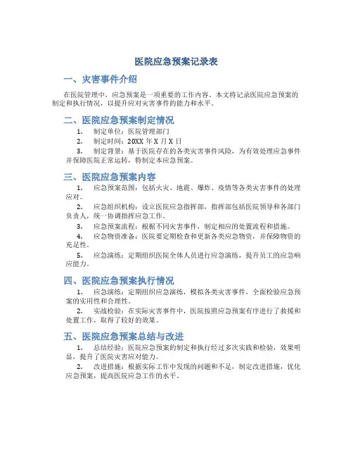 医院应急预案记录表