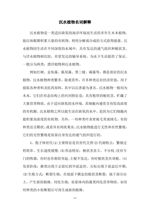 沉水植物名词解释