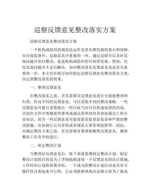 巡察反馈意见整改落实方案