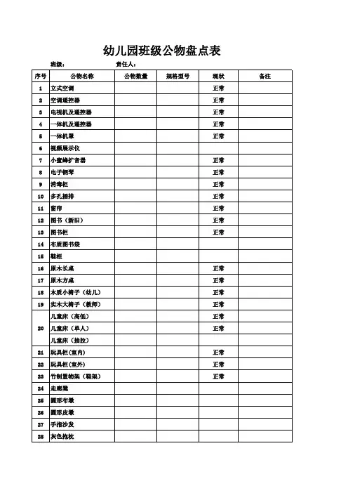 幼儿园班级公物盘点表