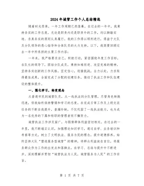 2024年城管工作个人总结精选（四篇）