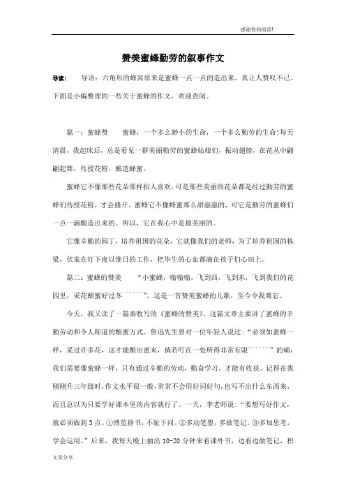 赞美蜜蜂勤劳的叙事作文