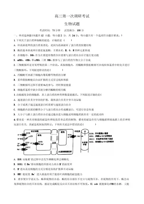 2024届江西省新余市高三上学期期末质量检测生物试题及答案