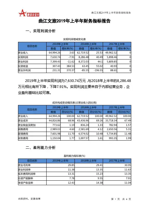 曲江文旅2019年上半年财务指标报告
