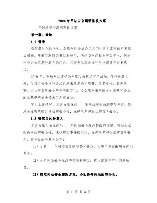 2024年网站安全漏洞整改方案