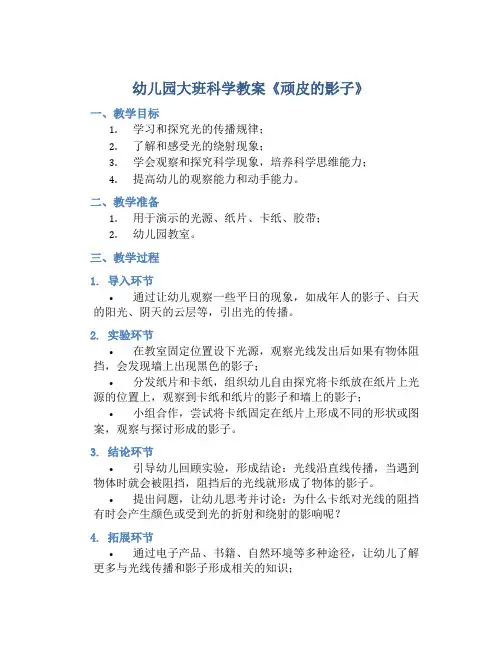 幼儿园大班科学教案《顽皮的影子》