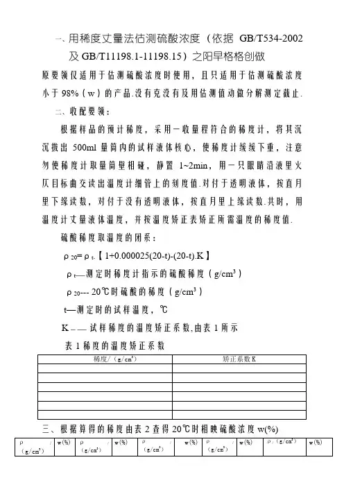 硫酸密度对照表 2