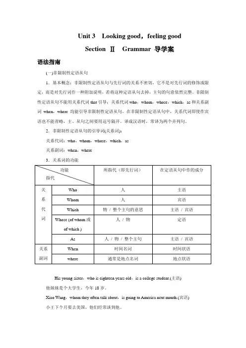 牛津译林版高中英语模块1 Unit 3 Looking good feeling good Sect