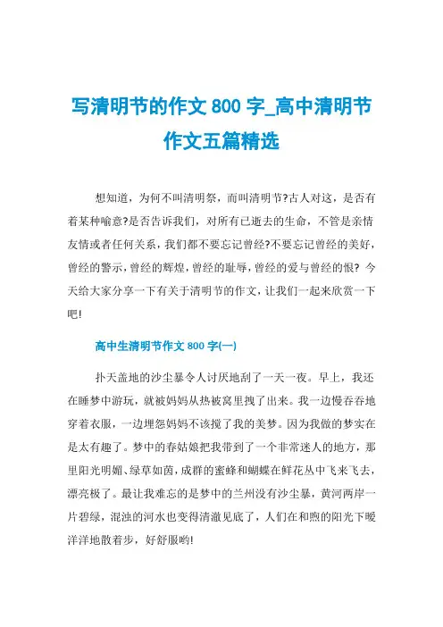 写清明节的作文800字_高中清明节作文五篇精选