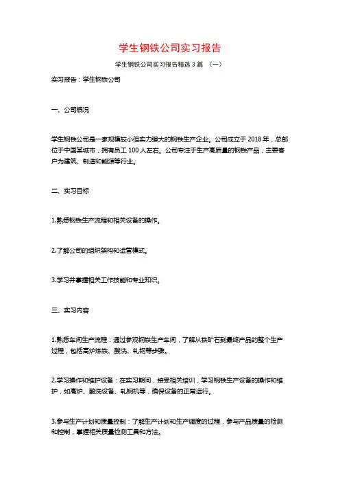 学生钢铁公司实习报告3篇
