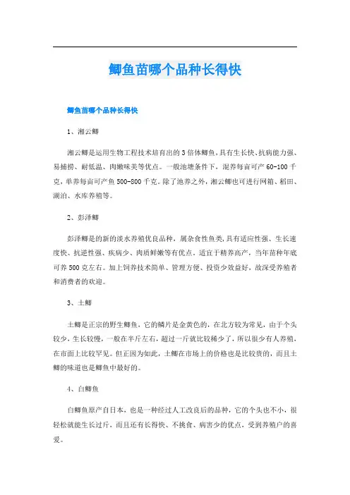 鲫鱼苗哪个品种长得快