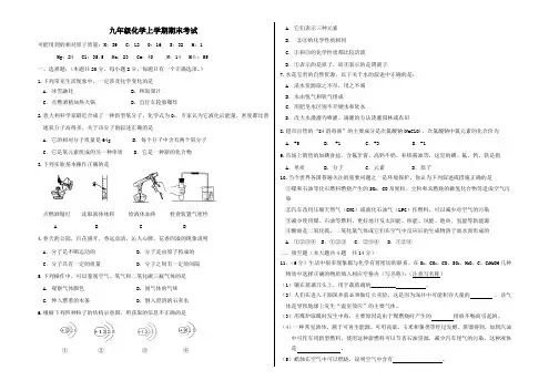 九年级化学上册期末考试试题及答案