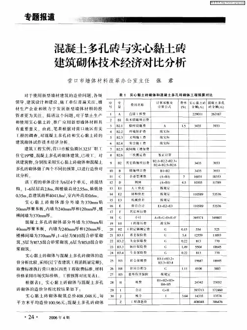 混凝土多孔砖与实心黏土砖建筑砌体技术经济对比分析
