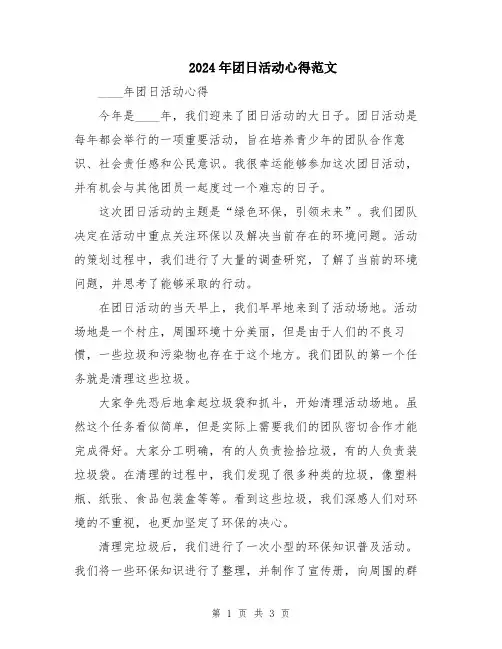 2024年团日活动心得范文