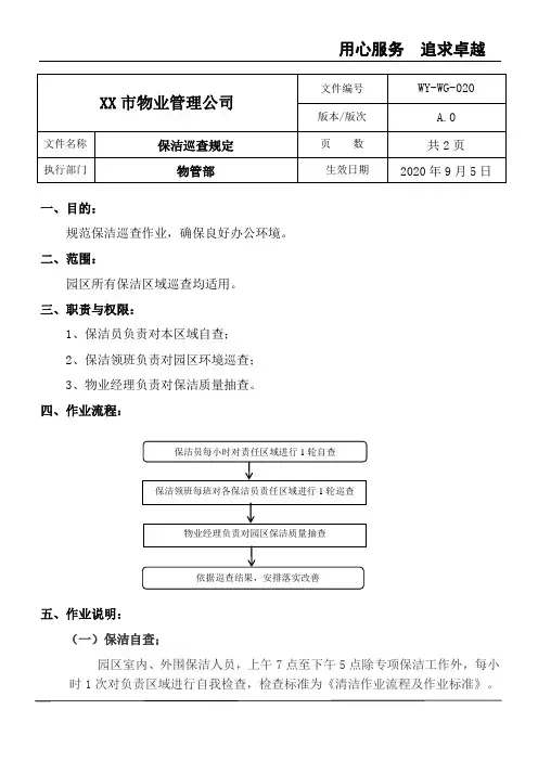 (商场 写字楼)物业项目保洁巡查规定sop管理制度流程