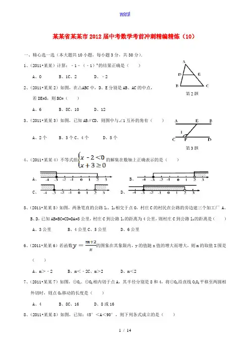 广东省湛江市2012届中考数学考前冲刺精编精炼(10)