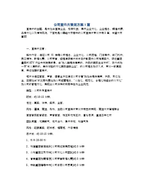 公司宣传片策划方案3篇