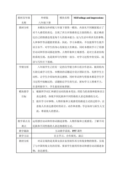外研版英语八年级下册Module1 Unit1