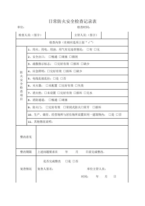 日常防火安全检查记录表