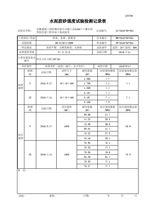 水泥试验检测报告P.O42.5-2015-001(11)