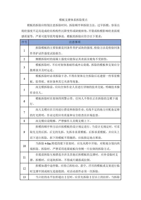模板支撑体系拆除要点